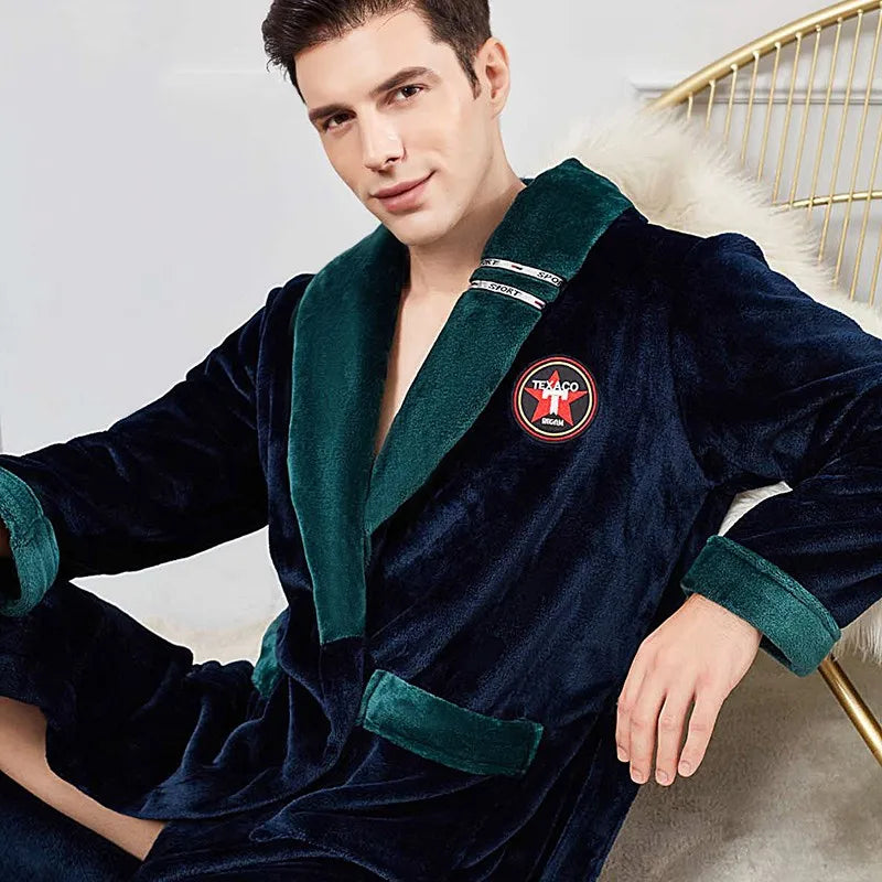 Autumn Winter Warm Male Sleepwear Big Size Flannel Men Robe Nightwear Thick Long Bathrobe Nightgown Loungewear Casual Home Wear