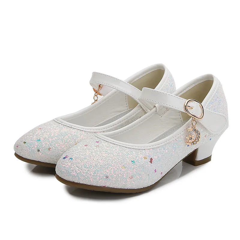 ULKNN Girls Purple High Heels For Kids Princess RED Leather Shoe Footwear Children's Party Wedding Shoes Round Toe 1-3CM