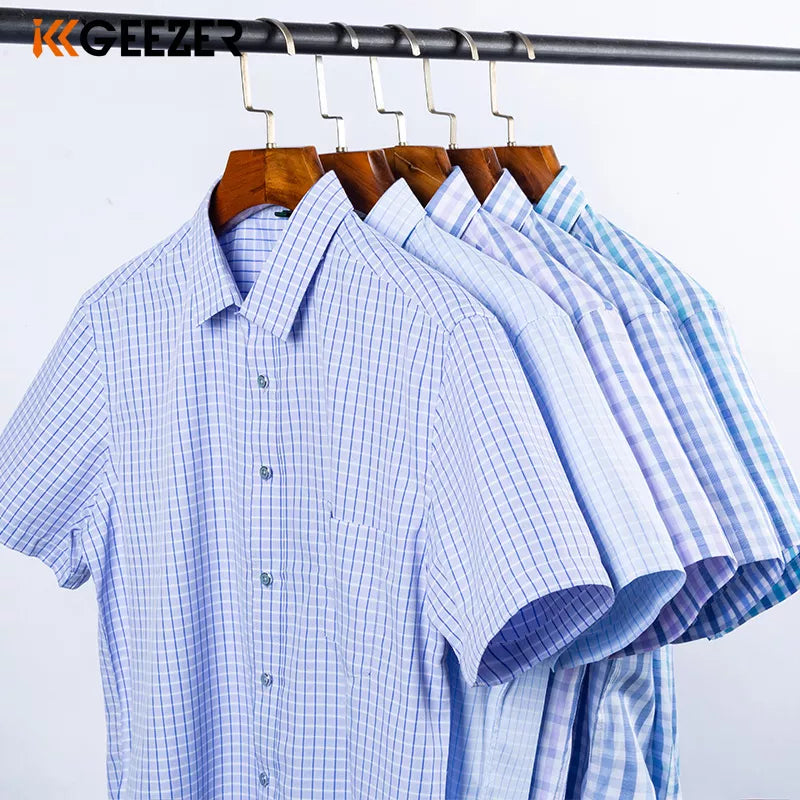 Men Shirt Plaid Short Sleeve Dress Striped Formal Shirt 2020 Summer Casual Slim Fit Pocket High Quality Business Dropshipping