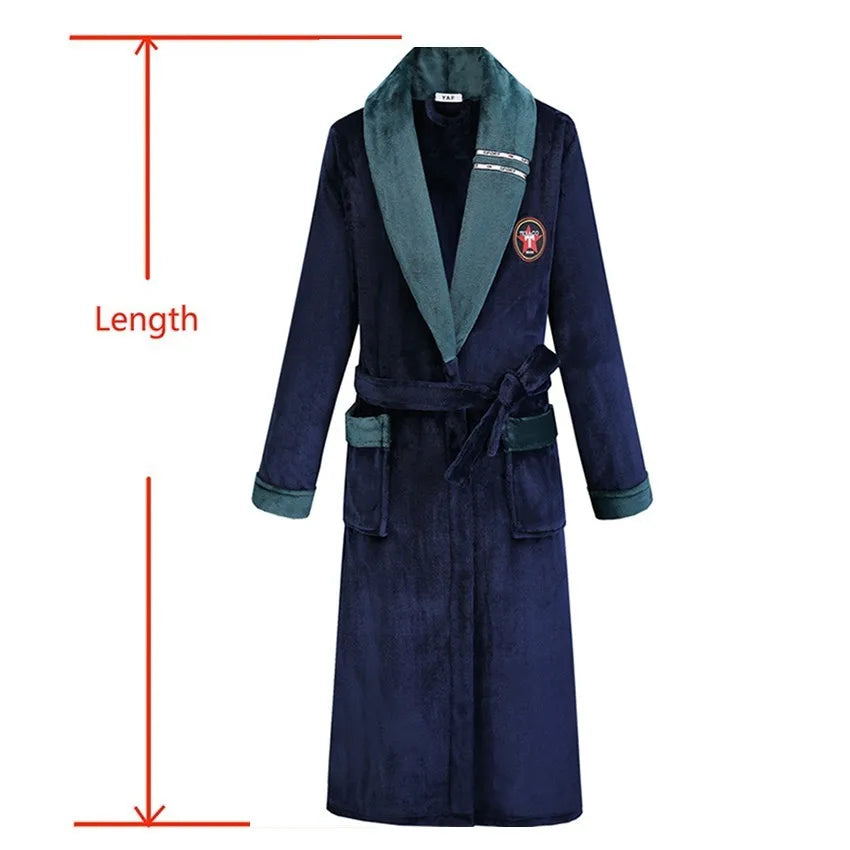 Autumn Winter Warm Male Sleepwear Big Size Flannel Men Robe Nightwear Thick Long Bathrobe Nightgown Loungewear Casual Home Wear
