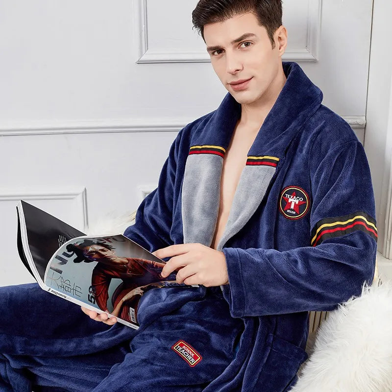 Autumn Winter Warm Male Sleepwear Big Size Flannel Men Robe Nightwear Thick Long Bathrobe Nightgown Loungewear Casual Home Wear