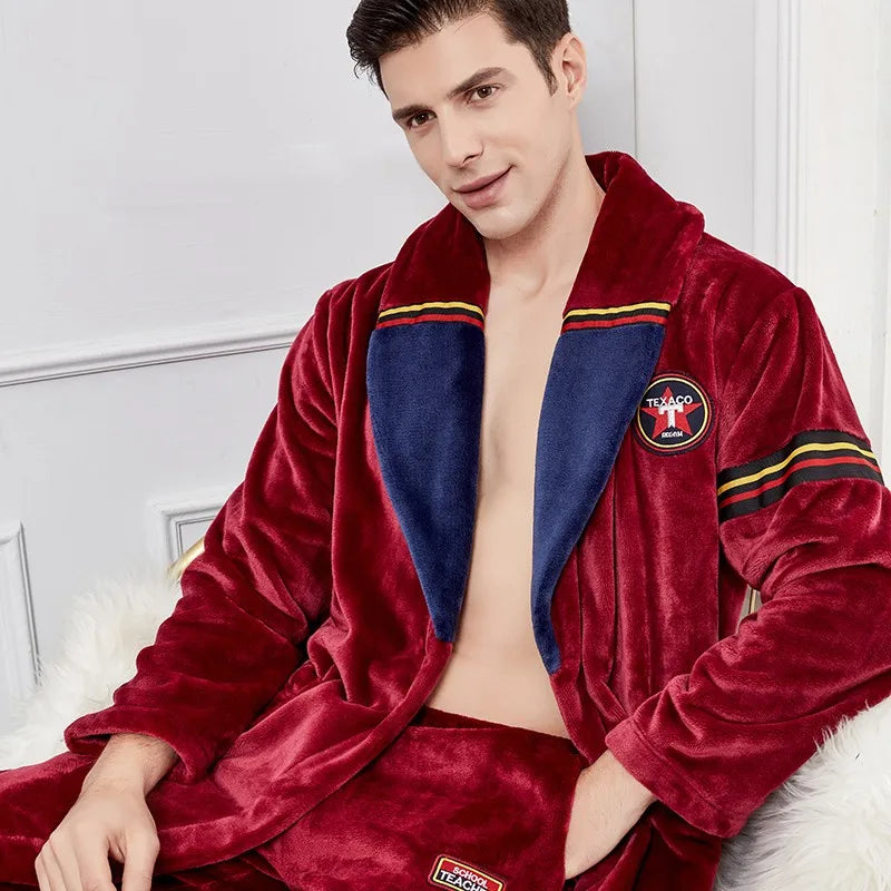 Autumn Winter Warm Male Sleepwear Big Size Flannel Men Robe Nightwear Thick Long Bathrobe Nightgown Loungewear Casual Home Wear