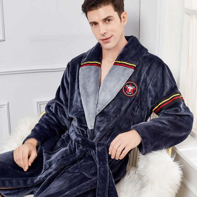 Autumn Winter Warm Male Sleepwear Big Size Flannel Men Robe Nightwear Thick Long Bathrobe Nightgown Loungewear Casual Home Wear