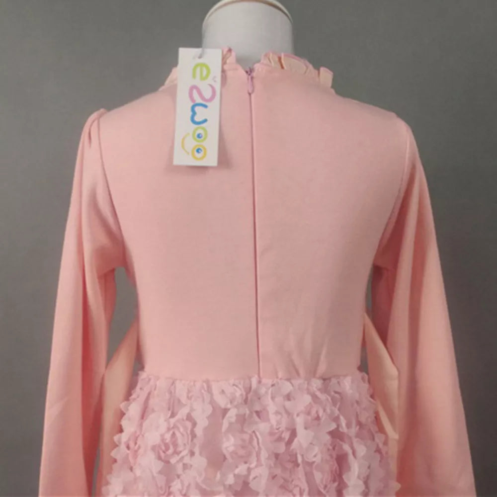 Girls Long Sleeve lace princess Party Pageant Rose flower Dresses YF006