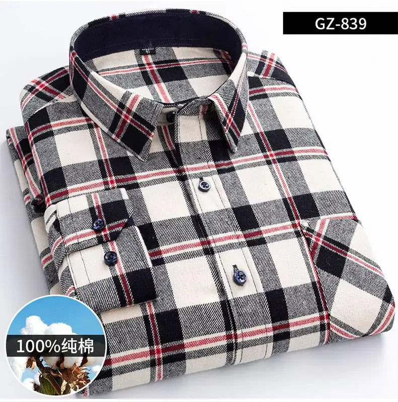 2022 Slim Camisas Shirt Male Pocket Button Social Clothing 100% Cotton Mens Plaid Shirts For Man Long Sleeve Casual Korean