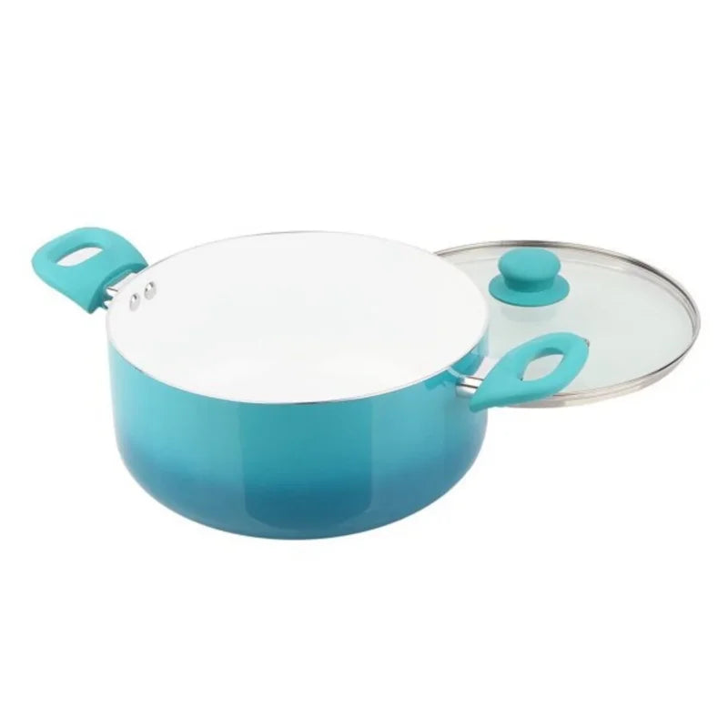 Ceramic Nonstick 12 Piece Cookware Set, Teal Ombre, Hand Wash Only Pots and Pans