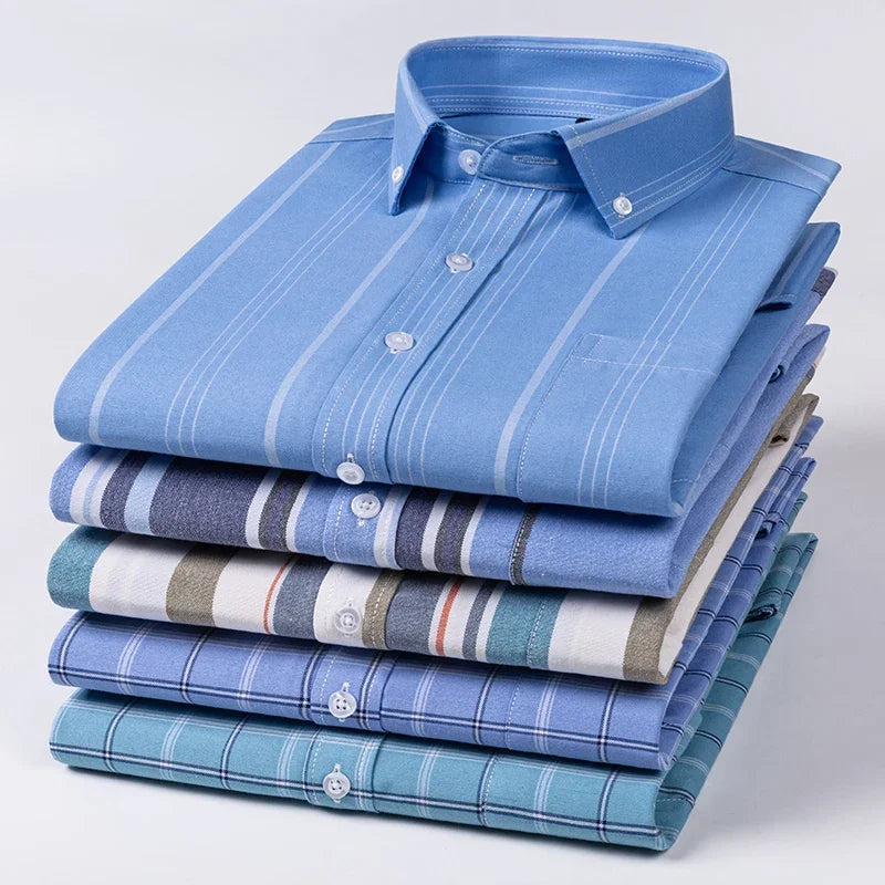 2024 New Long-sleeve Shirts Men Slim Fit Formal Plain Shirt Striped Plaid Slingle Pocket TopsItems Clothes