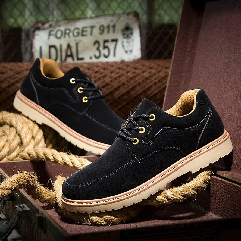High Quality Men Suede Casual Shoes British Style Lace-up Platform Shoes Short Boots Daily Outdoor Non-slip Working Shoes