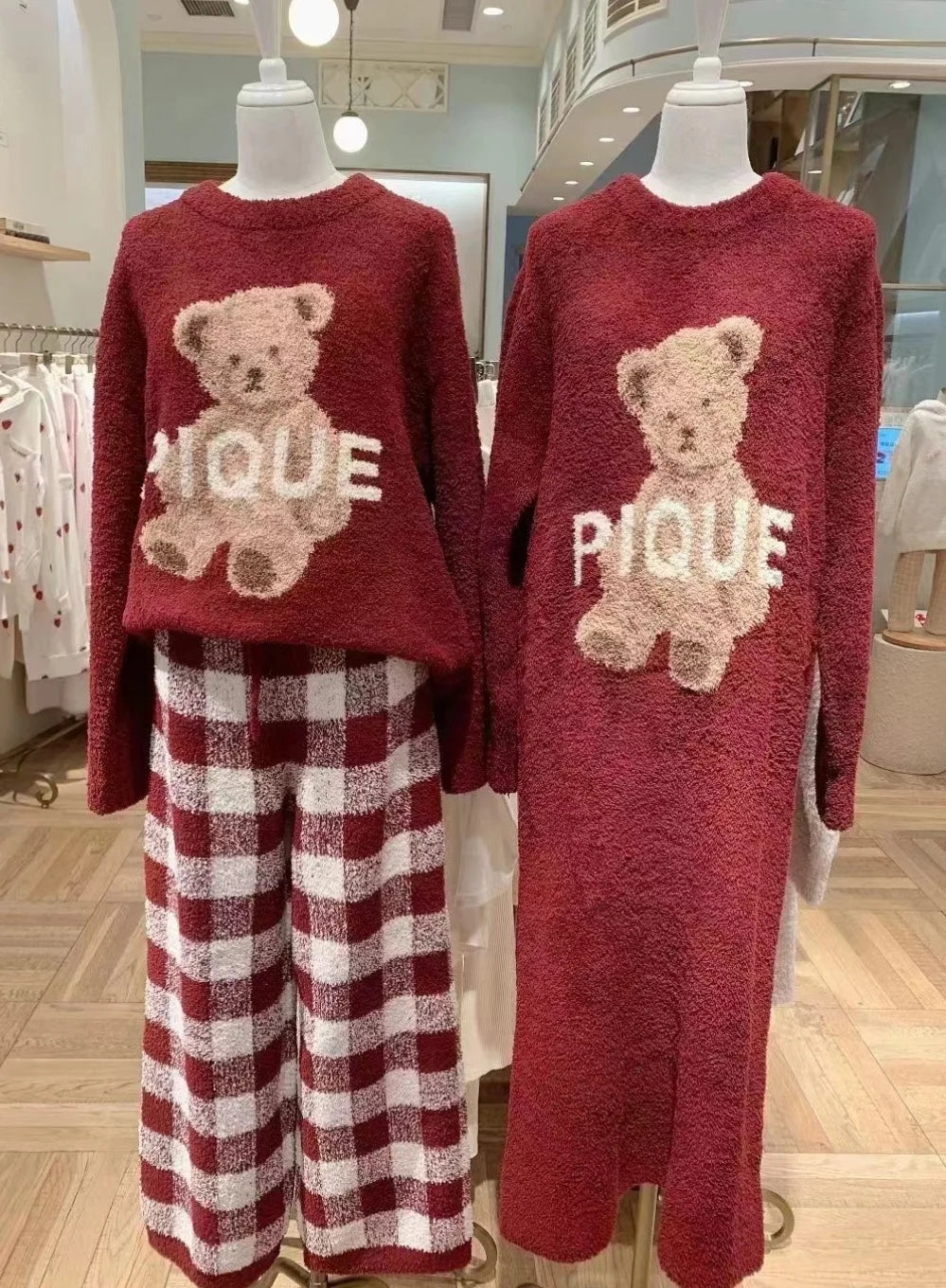 Ladies Pajamas Room Wear Winter Setup Pajamas Fluffy One Piece Ladies Pajamas Dress Long Sleeves Room Wear Dress