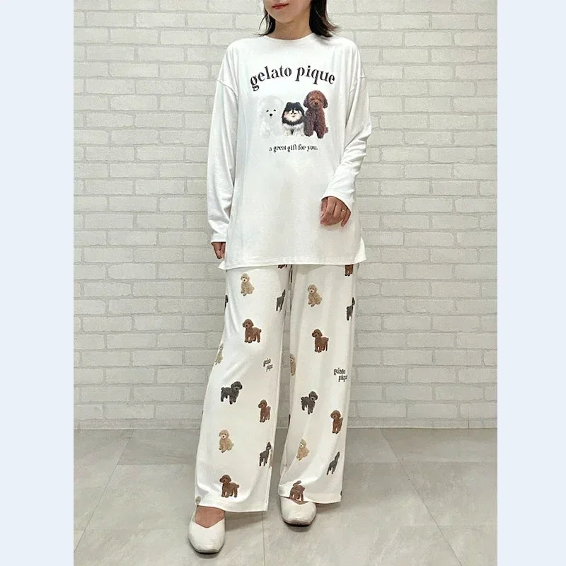 Pajamas Room Wear Ladies Autumn Women's Pajamas Set Puppy Long Sleeves Trousers 40-65kg Wear