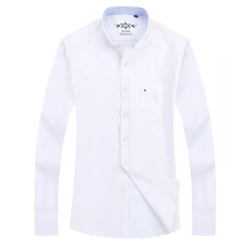 2023 Men's Fashion Long Sleeve Solid Oxford Shirt Single Patch Pocket Casual Standard Fit Button-down Collar Shirts