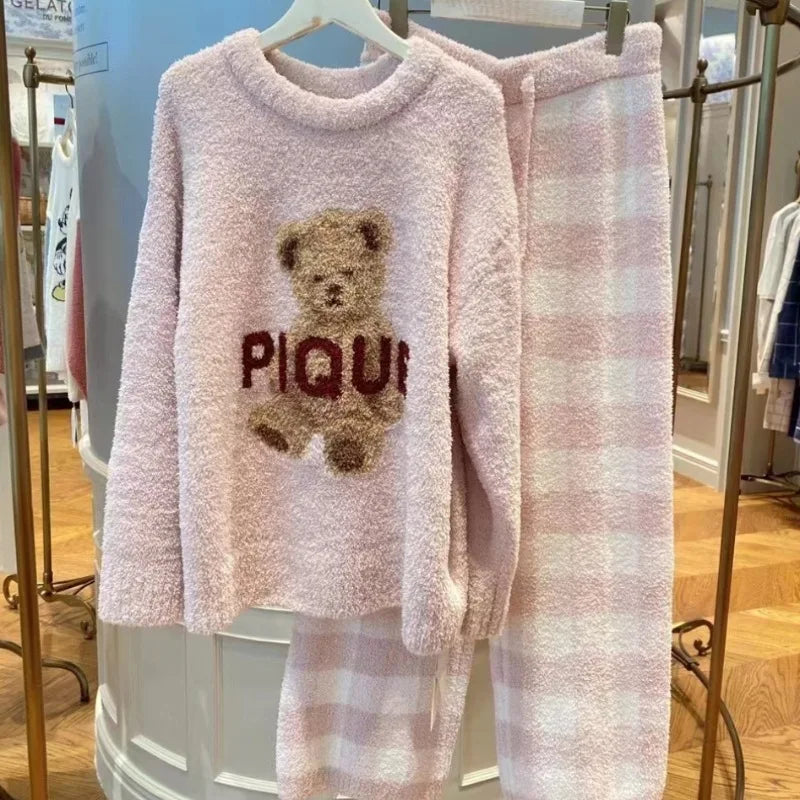 Ladies Pajamas Room Wear Winter Setup Pajamas Fluffy One Piece Ladies Pajamas Dress Long Sleeves Room Wear Dress