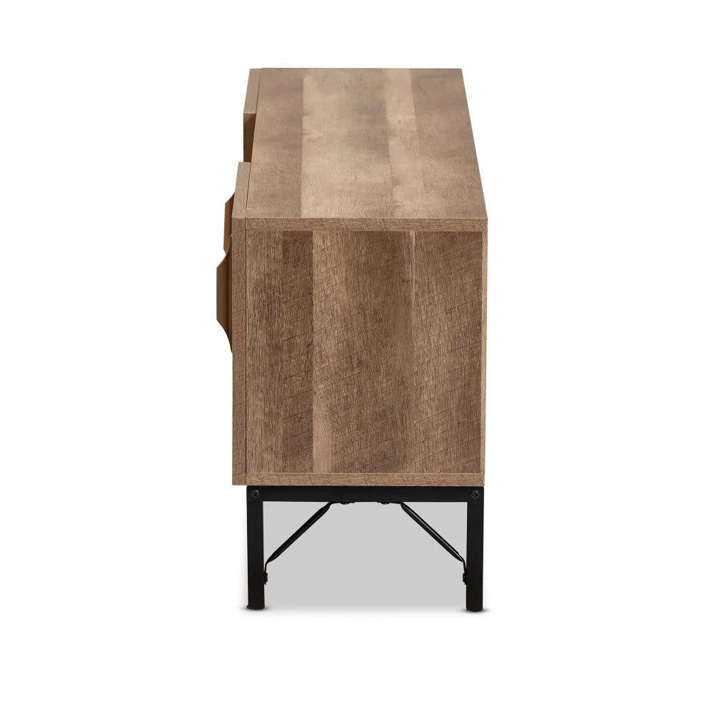 TV Stand Living Room Furniture,Understated Luxury with Lockers ,Brown Finished Wood and Black Metal , Furniture