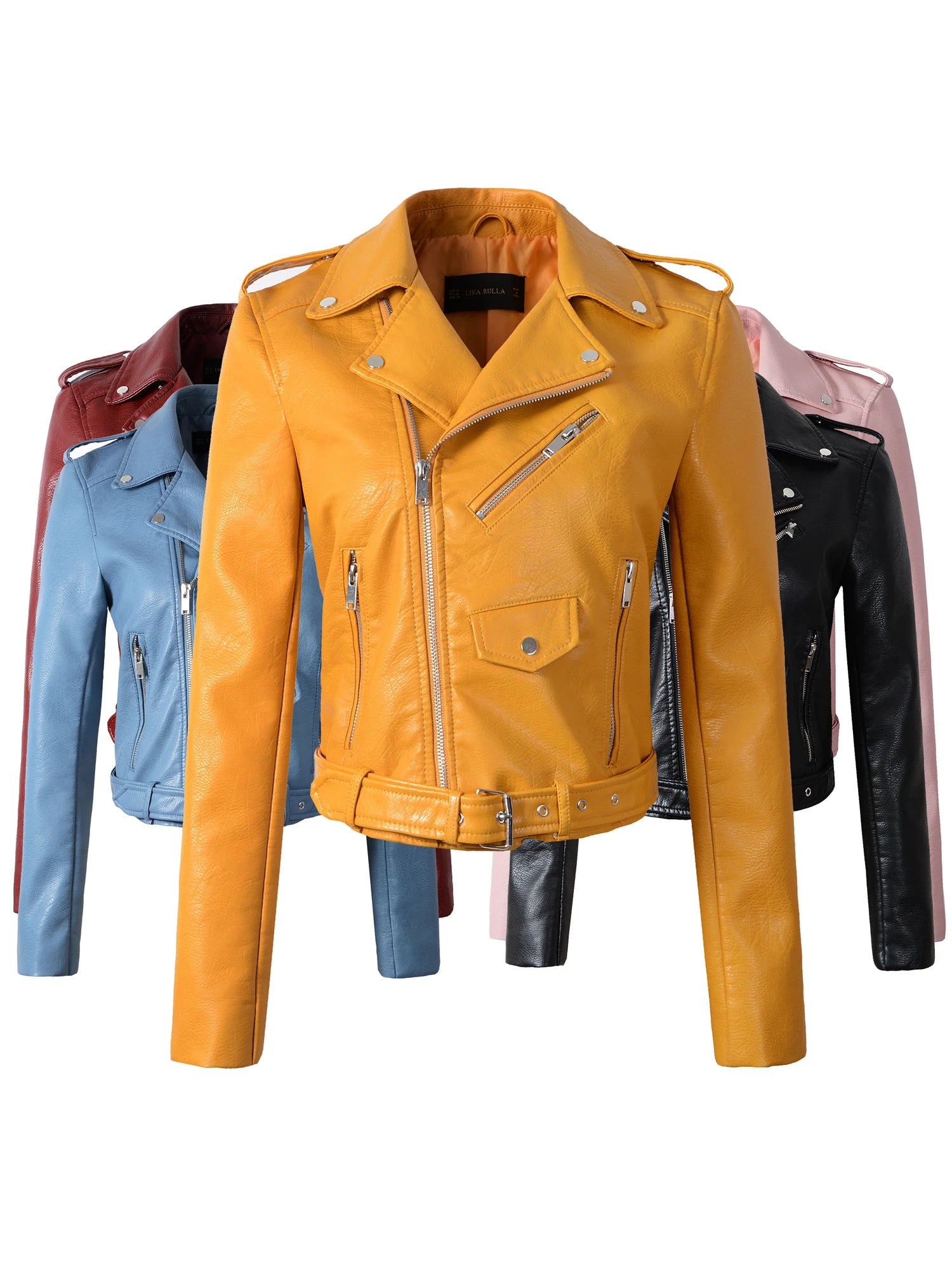 New Arrival 2022 brand Winter Autumn Motorcycle leather jackets yellow leather jacket women leather coat slim PU jacket Leather