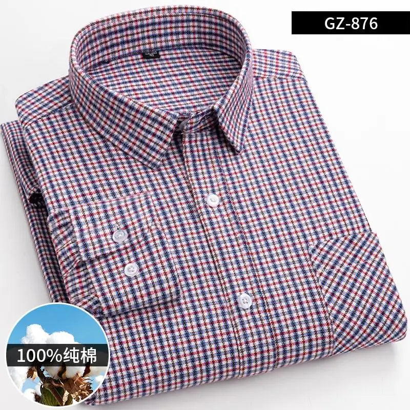 2022 Slim Camisas Shirt Male Pocket Button Social Clothing 100% Cotton Mens Plaid Shirts For Man Long Sleeve Casual Korean
