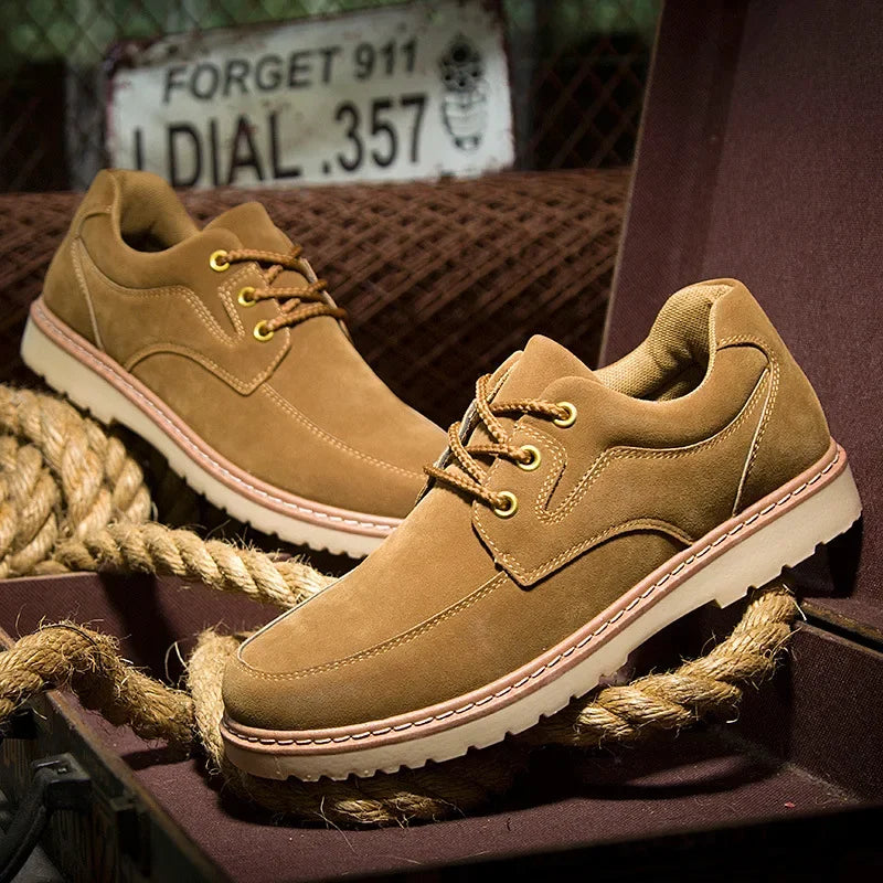 High Quality Men Suede Casual Shoes British Style Lace-up Platform Shoes Short Boots Daily Outdoor Non-slip Working Shoes
