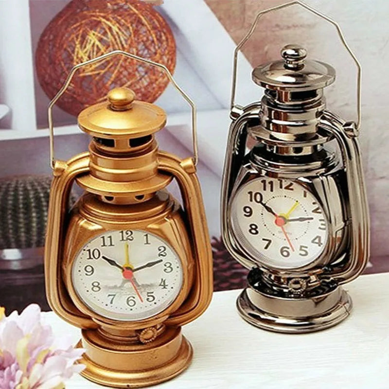 Retro Kerosene Light Alarm Clock Vintage Alarm Clock Table Clock Living Room Decor Articles Office Craft Ornament