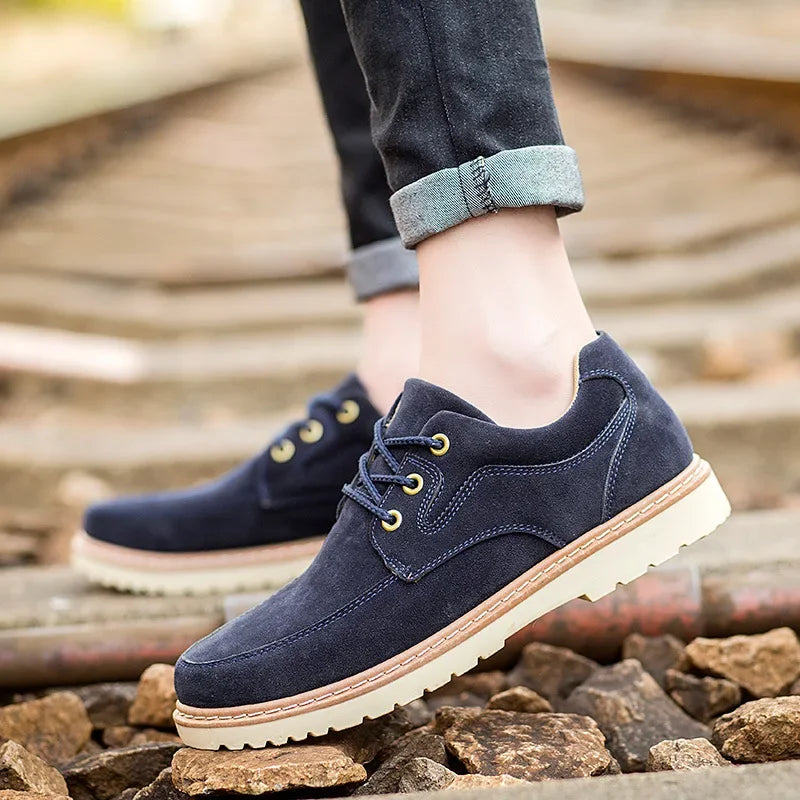 High Quality Men Suede Casual Shoes British Style Lace-up Platform Shoes Short Boots Daily Outdoor Non-slip Working Shoes
