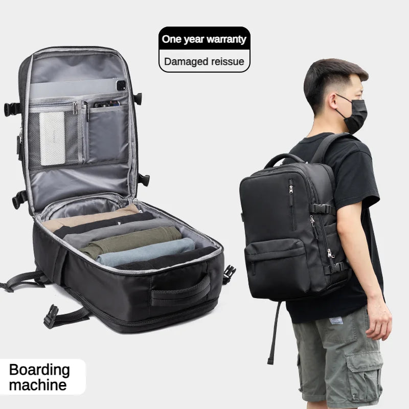 Men Travel Backpack Large Capacity 30L Carry on Backpack Waterproof 17'' Laptop Backpack with Shoes Pocket Cabin Women Backpack