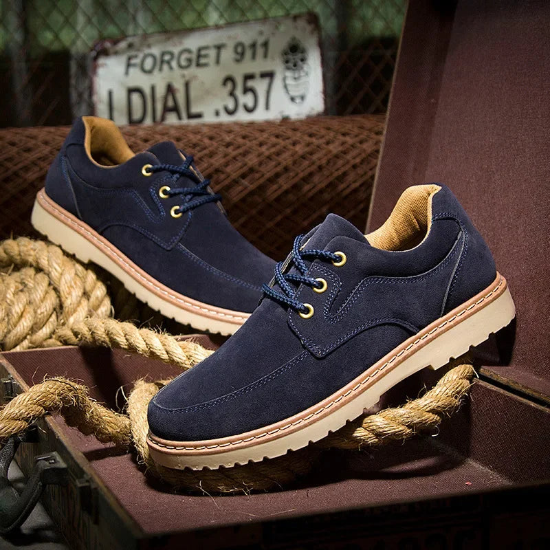 High Quality Men Suede Casual Shoes British Style Lace-up Platform Shoes Short Boots Daily Outdoor Non-slip Working Shoes