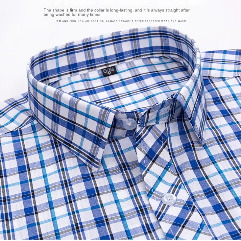 Spring Summer 100% Pure Cotton Man' Shirt Long Sleeve Plaid Cool Checkered Shirts Men Business Casual with Pocket Leisure