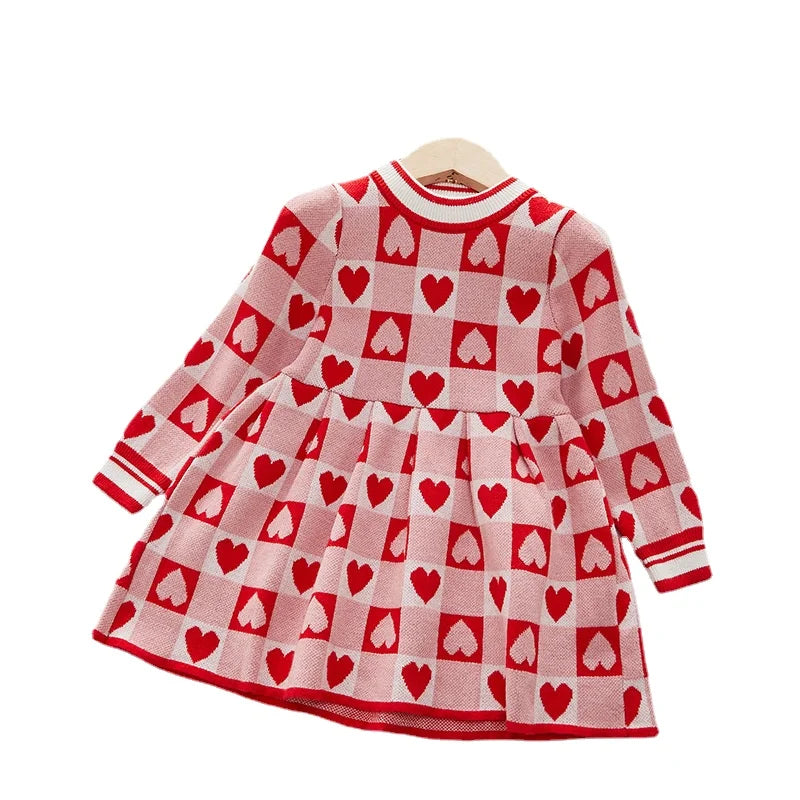 Girls Dress Autumn New Fashionable Heart-shaped Print Skirt Baby Girl Autumn Princess Sweater Dress vestido niña dress