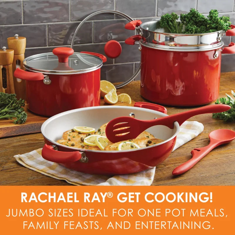 Rachael Ray 8-Piece Get Cooking! Stackable Nonstick Cookware Set, Red stainless steel cookware set cooking pot