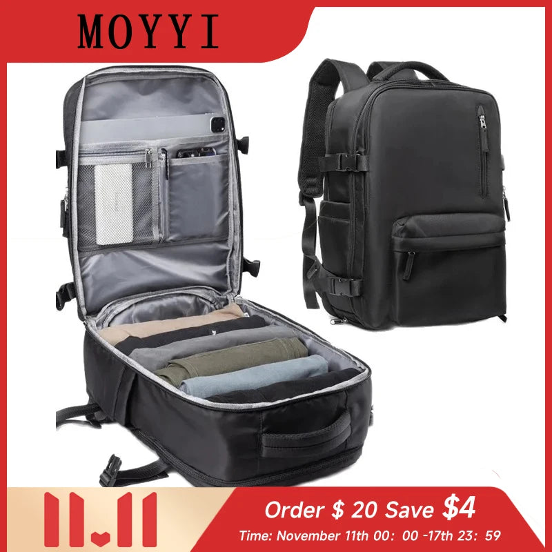 Men Travel Backpack Large Capacity 30L Carry on Backpack Waterproof 17'' Laptop Backpack with Shoes Pocket Cabin Women Backpack