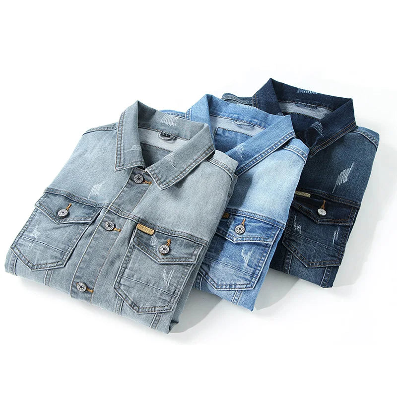 Jacket Men's Casual Cotton Black Denim Jaqueta Jeans Masculina Slim Washed Retro Classic Blue Jeans Coat Male Men Clothing