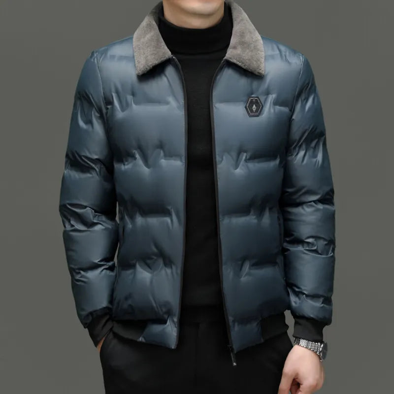 High Quality Jacket Cotton Coat Men's Solid Color Hatless Wool Collar Cotton Parkas Winter Windproof and Warm