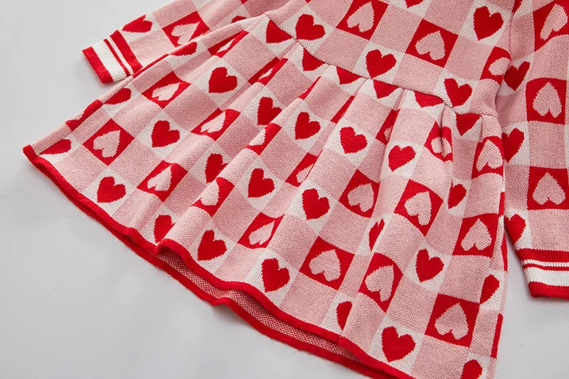 Girls Dress Autumn New Fashionable Heart-shaped Print Skirt Baby Girl Autumn Princess Sweater Dress vestido niña dress