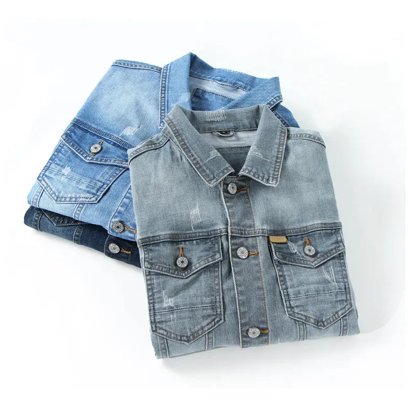 Jacket Men's Casual Cotton Black Denim Jaqueta Jeans Masculina Slim Washed Retro Classic Blue Jeans Coat Male Men Clothing