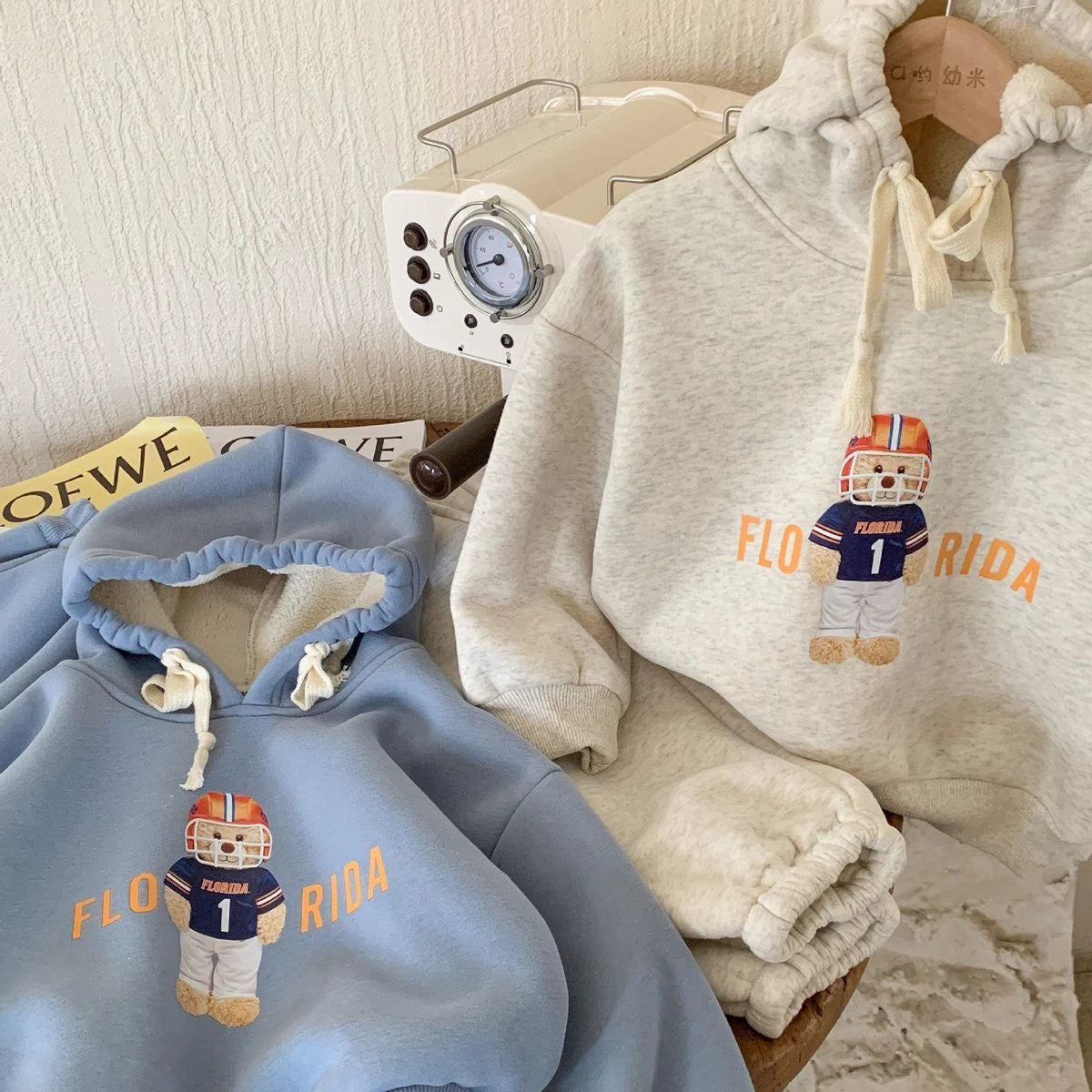 Baby Girl Boy Fleece Inside Clothes Set Cartoon Print Hoodie+Pant 2pcs Infant Toddler Child Clothing Set Winter Clothes 1-7Y