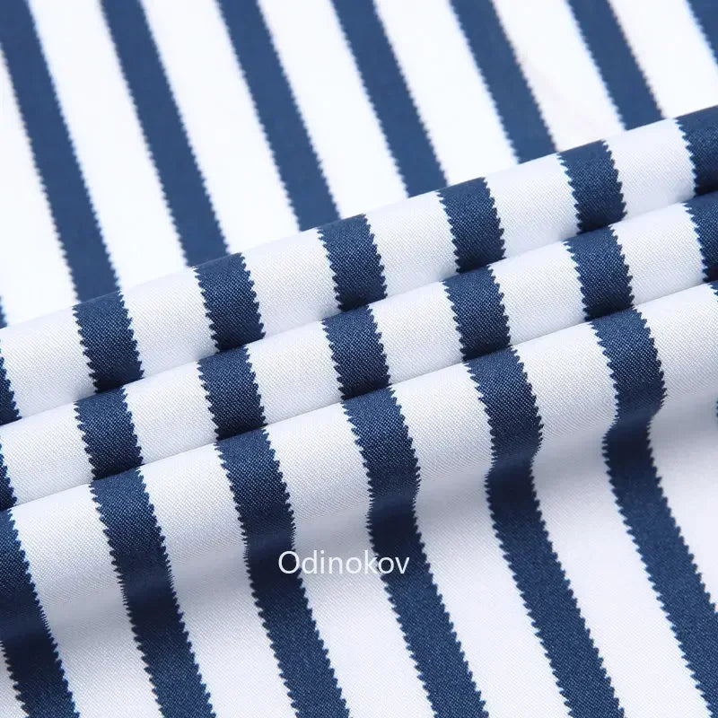 Men's Smooth Non-iron Stretch Soft Casual Striped Shirts Without Pocket Long Sleeve Standard Fit Youthful Button Down Shirt