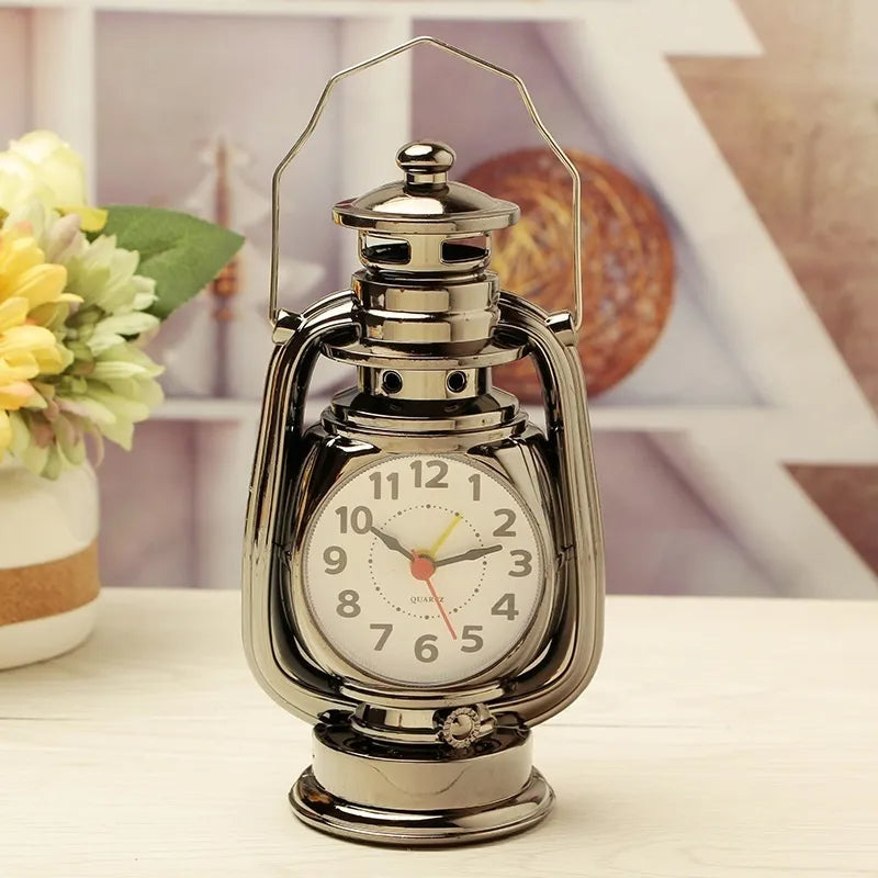 Retro Kerosene Light Alarm Clock Vintage Alarm Clock Table Clock Living Room Decor Articles Office Craft Ornament