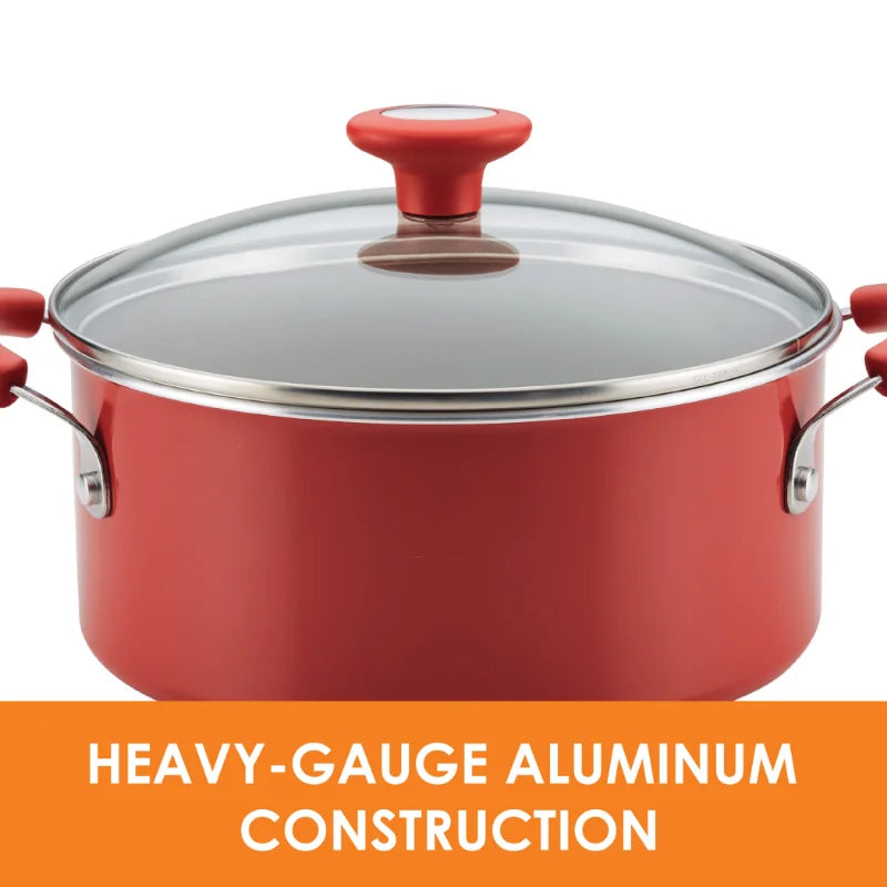 Rachael Ray 8-Piece Get Cooking! Stackable Nonstick Cookware Set, Red stainless steel cookware set cooking pot