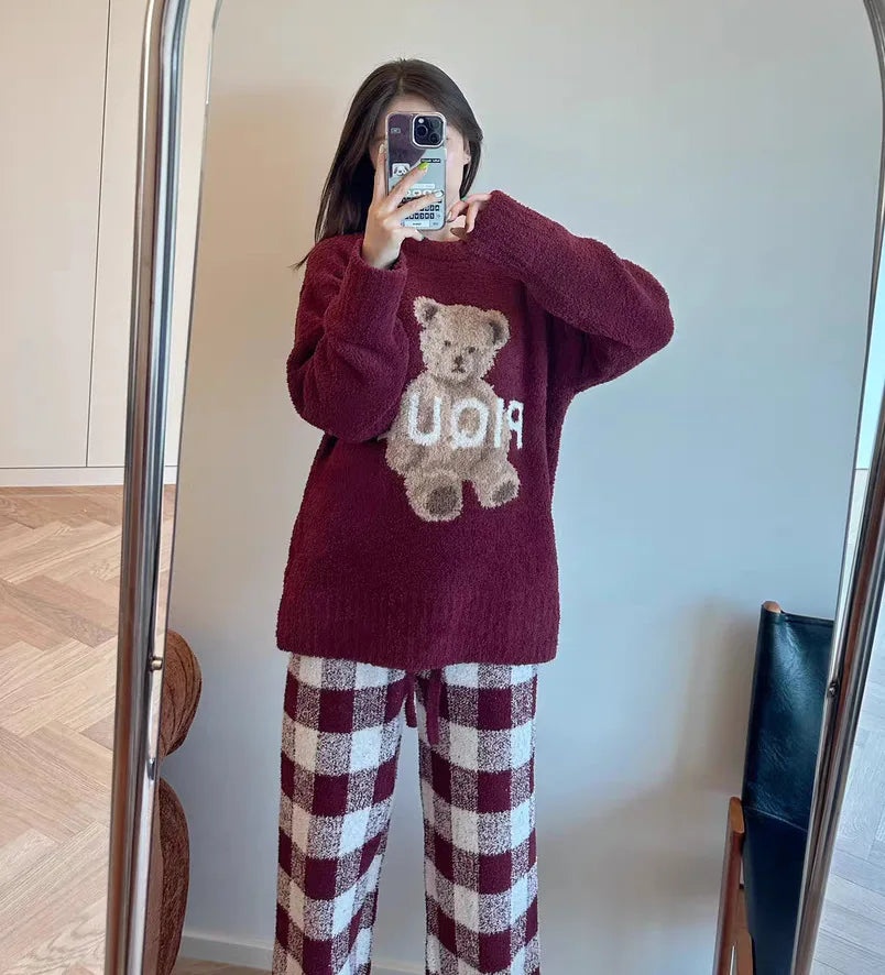 Ladies Pajamas Room Wear Winter Setup Pajamas Fluffy One Piece Ladies Pajamas Dress Long Sleeves Room Wear Dress