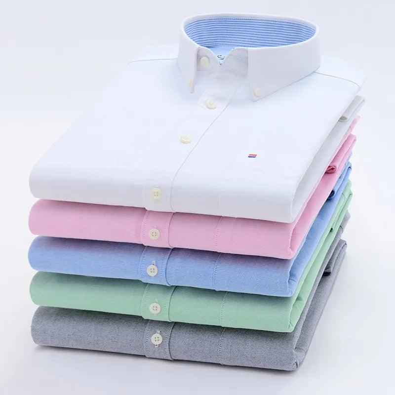 2023 Men's Fashion Long Sleeve Solid Oxford Shirt Single Patch Pocket Casual Standard Fit Button-down Collar Shirts