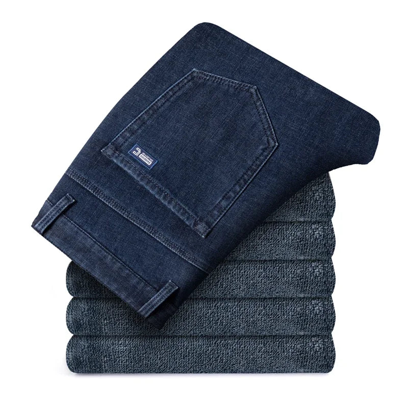 2024 Men Winter Warm3 Color Straight Thcik Fleece Jeans Fashion Casual Baggy Classic Style Solid Denim Trousers Male Clothing