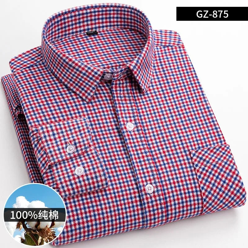 2022 Slim Camisas Shirt Male Pocket Button Social Clothing 100% Cotton Mens Plaid Shirts For Man Long Sleeve Casual Korean