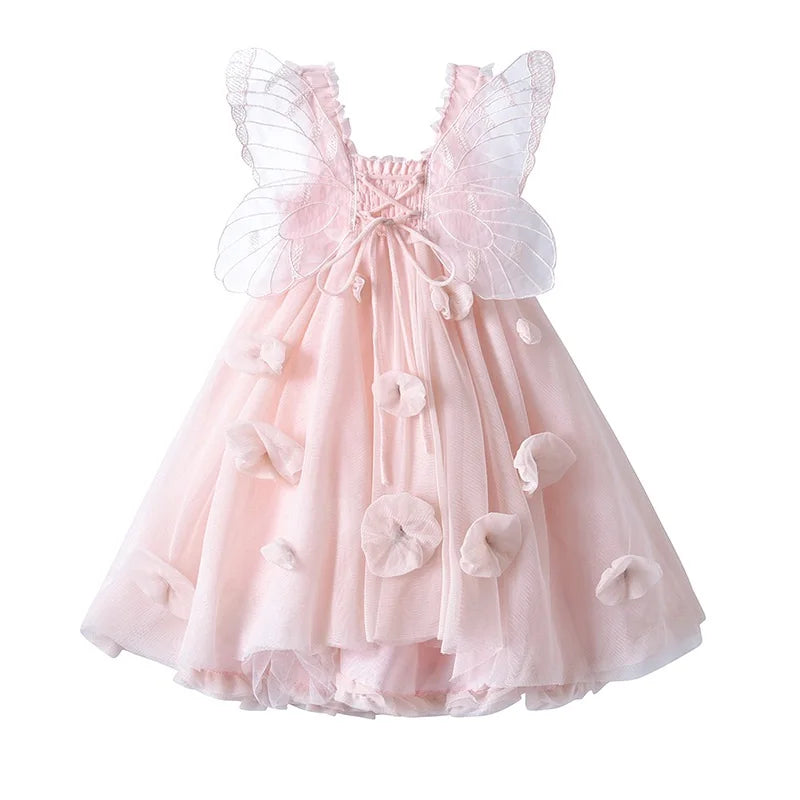 Baby Girl Princess Tutu Flower Dress Fairy Infant Toddler Girl Angel Wing Vestido Costume Party Wedding Pageant Birthday 1-12Y