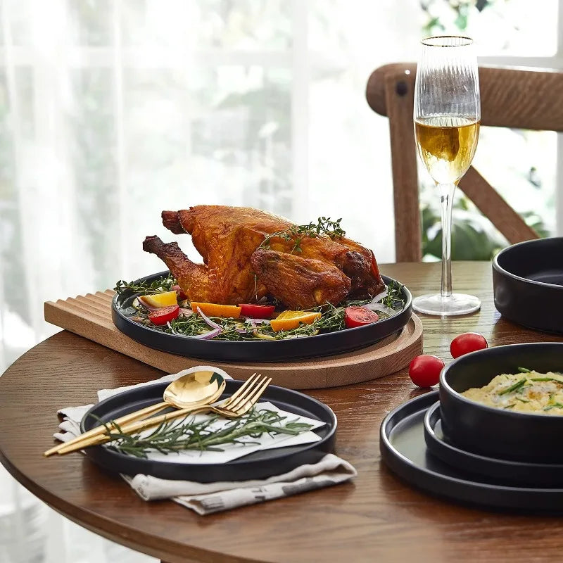 12-Piece Round Dinnerware Set, Black dinner plate ceramic