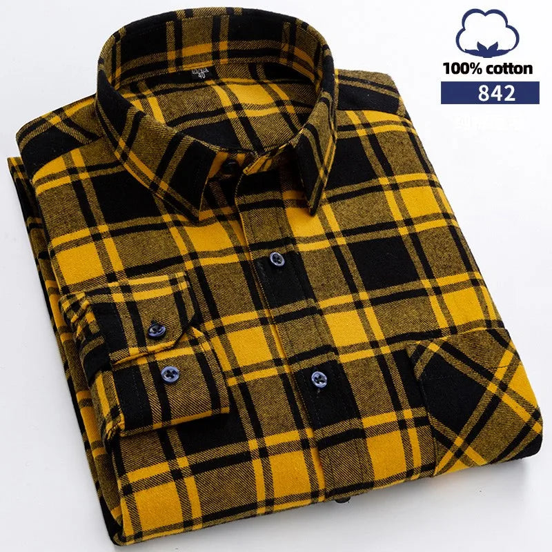 2022 Slim Camisas Shirt Male Pocket Button Social Clothing 100% Cotton Mens Plaid Shirts For Man Long Sleeve Casual Korean