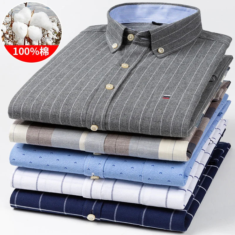Casual Shirts For Men Cotton Oxford Plaid Striped Long Sleeve 4 Season Soft Breathable Classic Elegant Business Smart Shirts