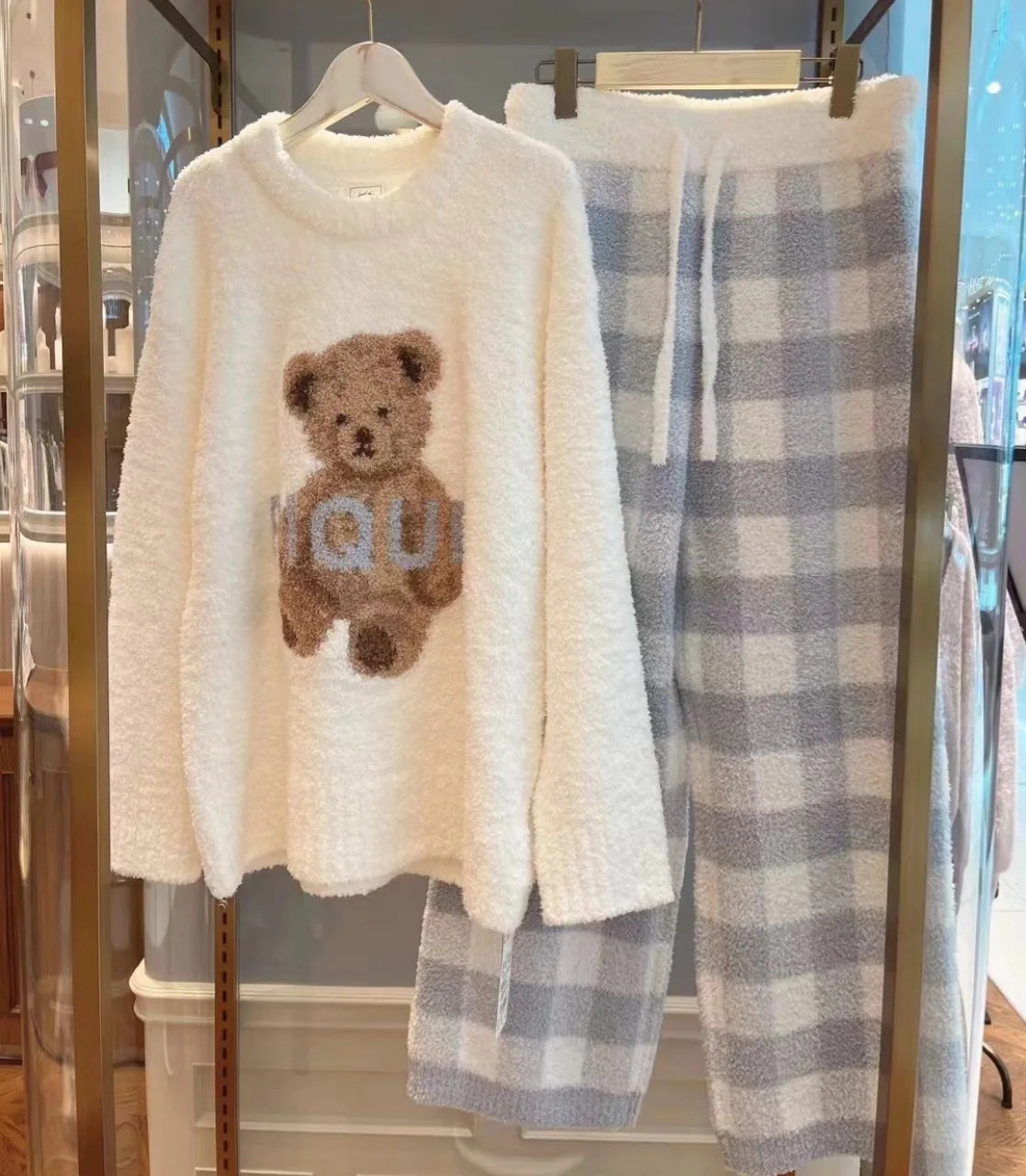 Ladies Pajamas Room Wear Winter Setup Pajamas Fluffy One Piece Ladies Pajamas Dress Long Sleeves Room Wear Dress