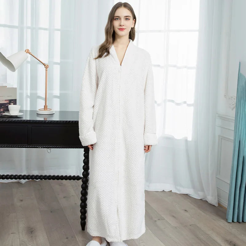 2021 New Robes For Women New Autumn And Winter Thicken Warm Flannel Bath Robe Zipper  Women Clothing Nightgown Robes Pajamas