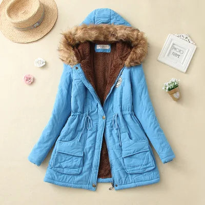 Brand Dark Pink Women's Jacket Overcoat Winter Warm Fur Hooded Coat 15 Solid Colors Thick Parkas Female Outerwear Ladies Tops