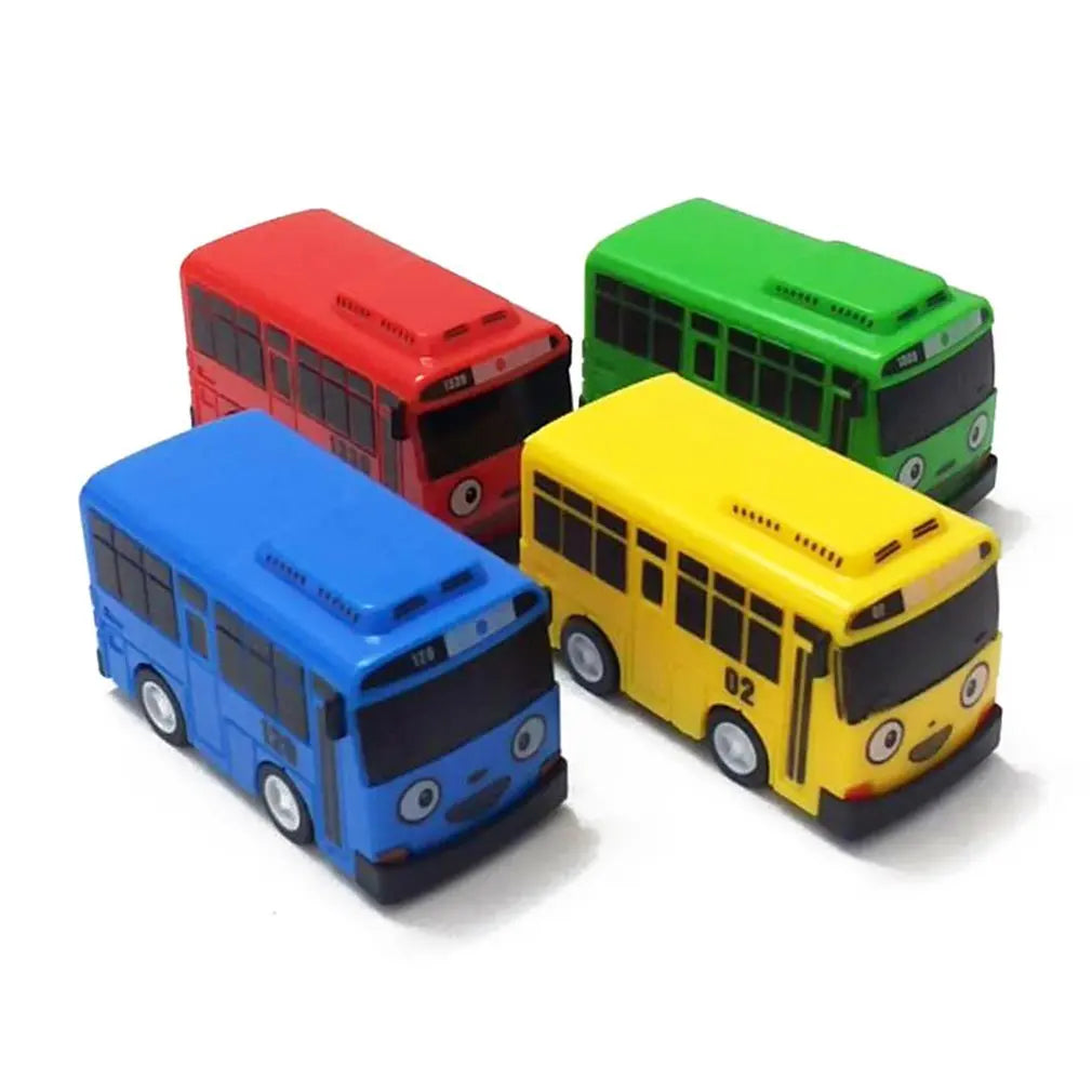 4pcs/set Anime Tayo the Little Bus Educational Toys Cartoon Mini Plastic Pull Back Bus Car Model Toy for Kids Christmas Gifts