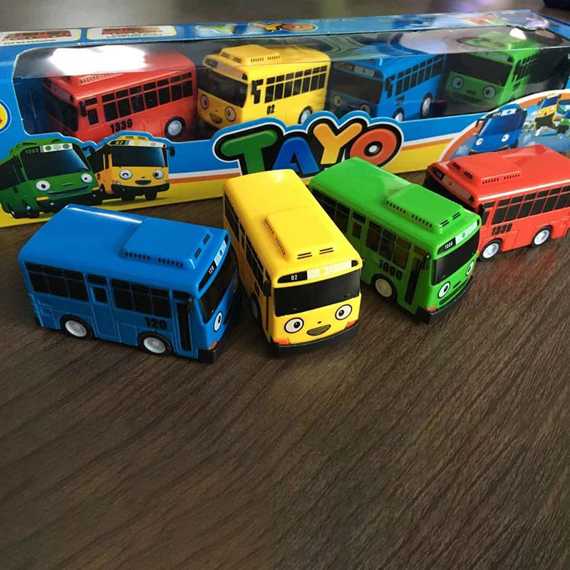 4pcs/set Anime Tayo the Little Bus Educational Toys Cartoon Mini Plastic Pull Back Bus Car Model Toy for Kids Christmas Gifts