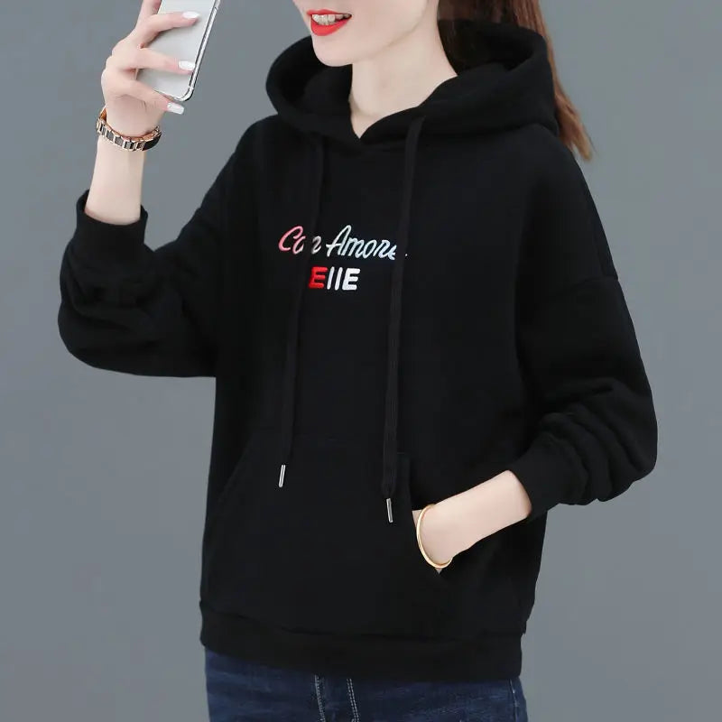 2023 New In Hoodies & Sweatshirts Hooded Autumn Winter Fleece Thick Warm Pullover Cheap Women's Sweatshirts And Free Shipping